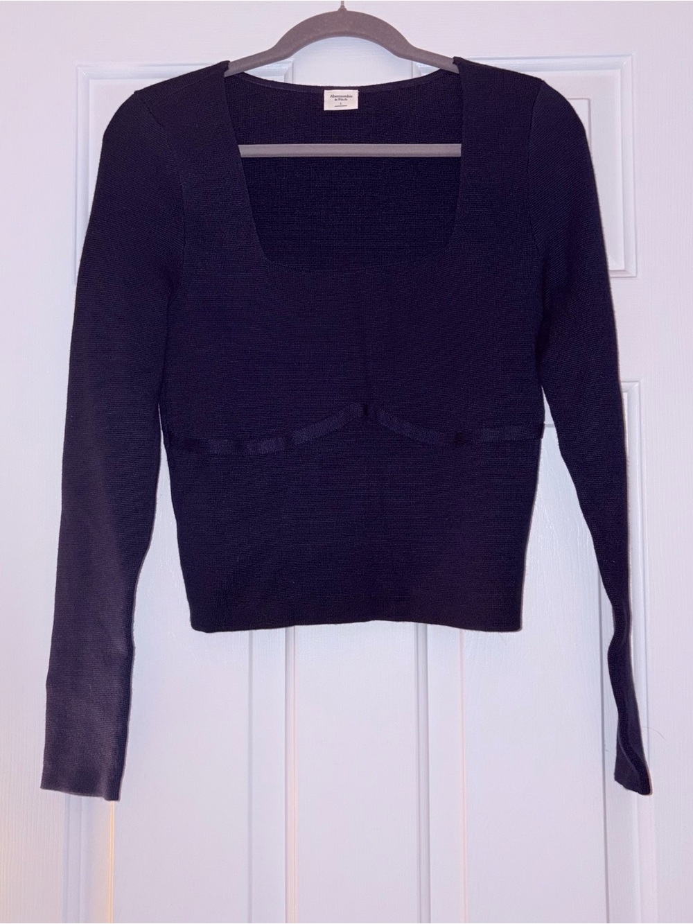Abercrombie & Fitch Navy Square-Neck Fitted Long Sleeve Top